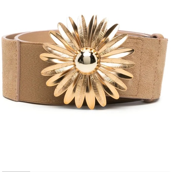 NWT SANDRO floral buckle leather Margot belt tan gold - Picture 1 of 5